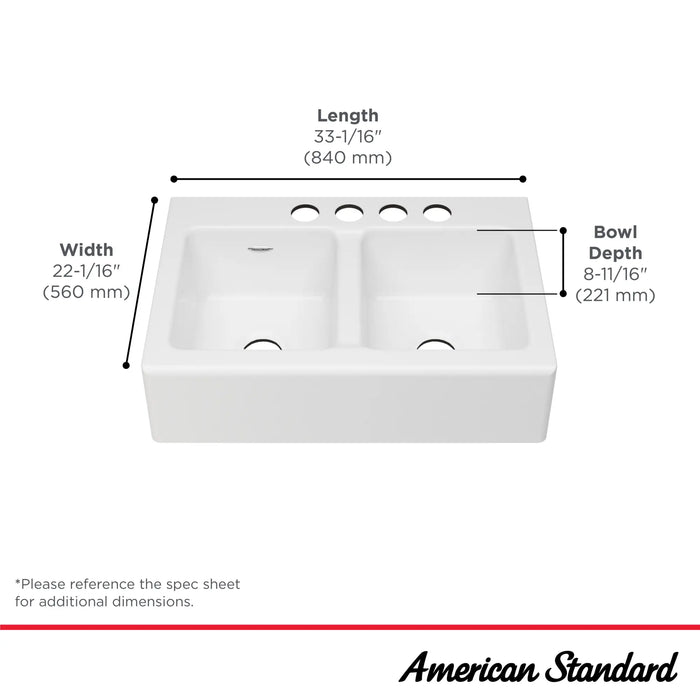 Delancey 33 x 22-Inch Cast Iron 4-Hole Undermount Double-Bowl Apron Front Kitchen Sink