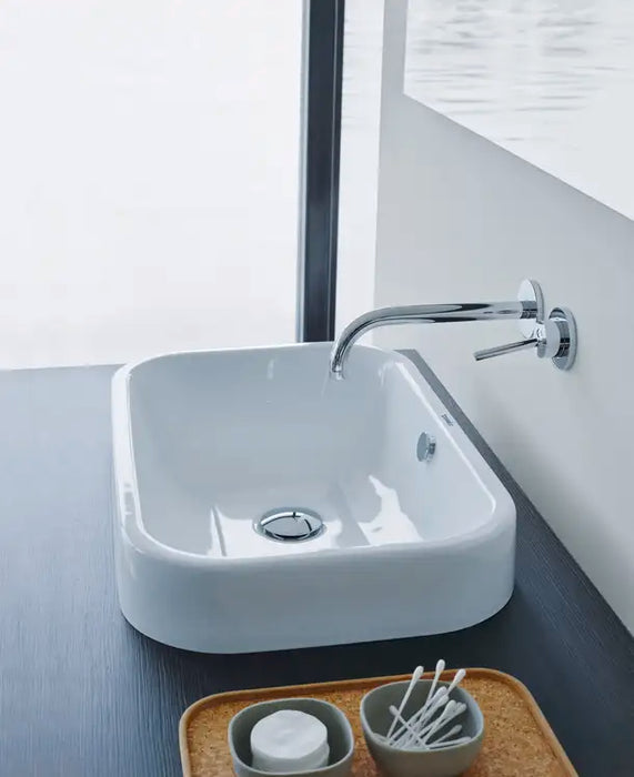 Happy D.2 Vessel Sink  23 5/8 " x 15 3/4 ", with Overflow, without Faucet hole, Ground, White High Gloss