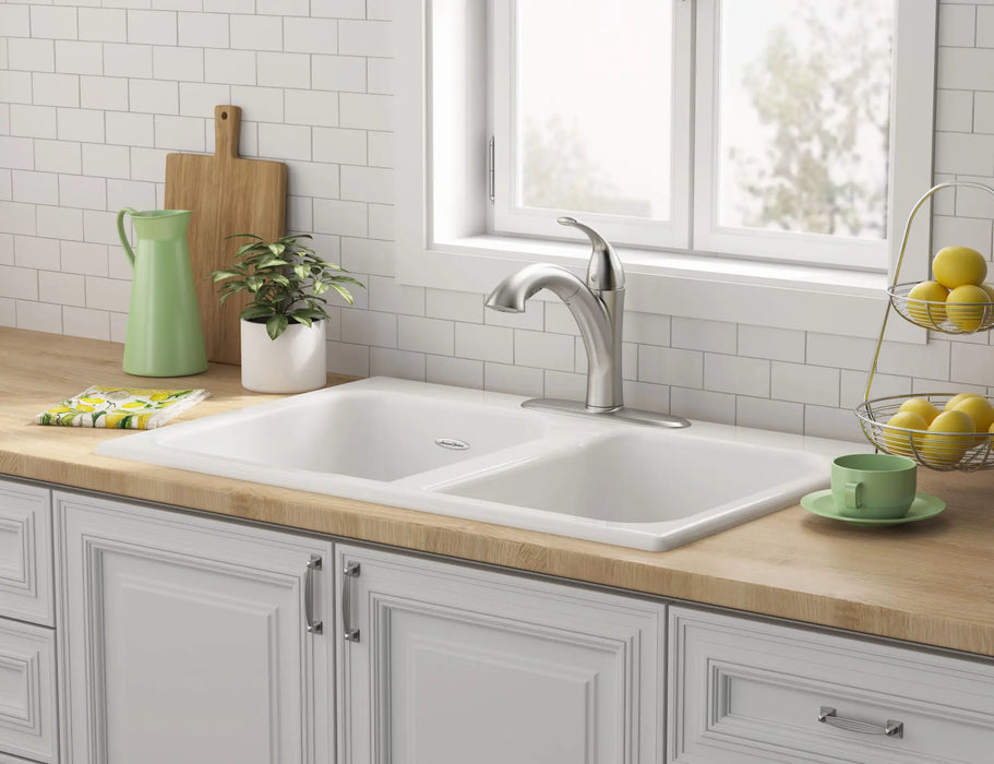 Quince 33 x 22-Inch Cast Iron 3-Hole Drop-In or Undercounter Double-Bowl Kitchen Sink