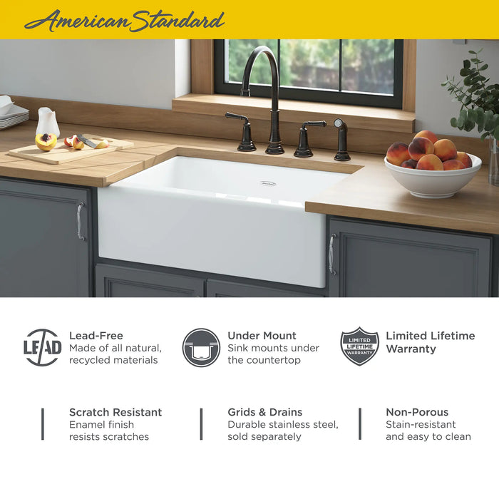 Delancey 30 x 22-Inch Cast Iron 4-Hole Undermount Single-Bowl Apron Front Kitchen Sink