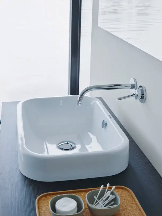 Happy D.2 Vessel Sink  23 5/8 " x 15 3/4 ", with Overflow, without Faucet hole, Ground, White High Gloss