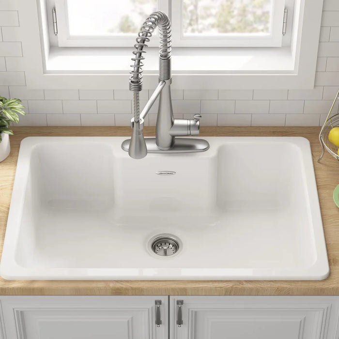 Quince 33 x 22-Inch Cast Iron 3-Hole Drop-In Single-Bowl Kitchen Sink Model: