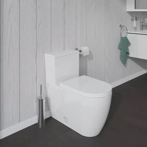 Duravit ME by Starck One Piece Toilet Rimless Elongated  1.28/1.28 GPF, HygieneGlaze, Trip lever placement: Right, White High Gloss
