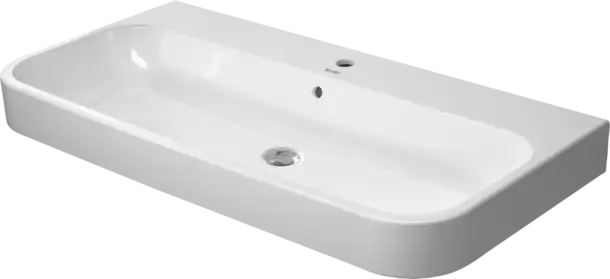 Happy D.2 Wall Mounted Sink  39 3/8 " x 19 7/8 ", with Overflow, 3 x Faucet hole, White High Gloss