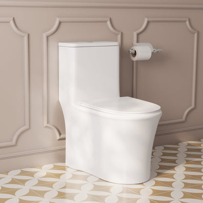 One Piece Toilet for Bathroom with Comfort Chair Seat ADA Height Skirted Toilets, White