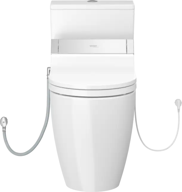Duravit- ME by Starck One Piece Toilet Rimless Elongated  1.28/1.28 GPF, Trip lever placement: Top, White High Gloss
