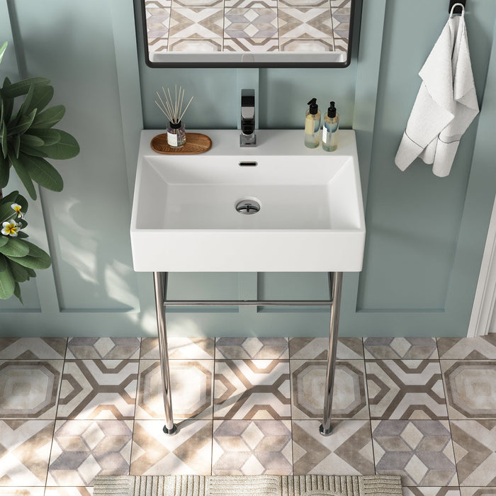 24" Rectangular Console Bathroom Sink, Single Faucet Hole