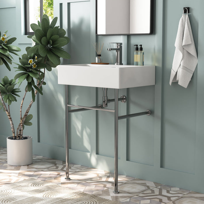 24" Rectangular Console Bathroom Sink, Single Faucet Hole