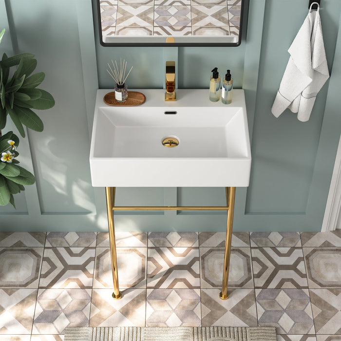 24" Rectangular Console Bathroom Sink, Single Faucet Hole