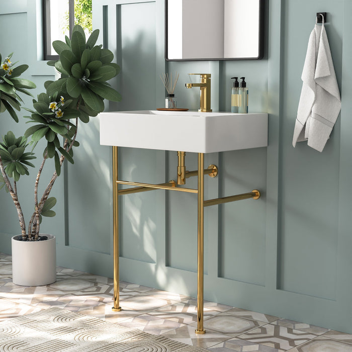 24" Rectangular Console Bathroom Sink, Single Faucet Hole
