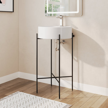 Bathroom Console Sink, Round Bathroom Sink with Chrome/Gold/Black Legs Support Ceramic Sink with Overflow.