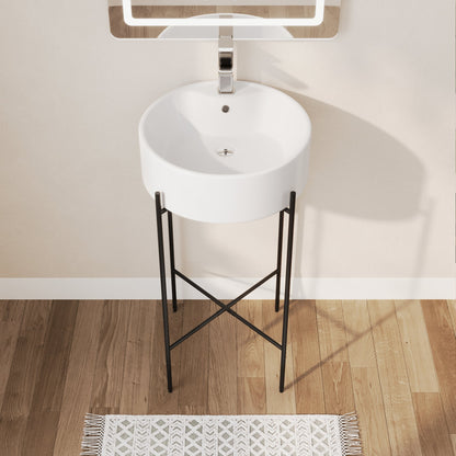 Bathroom Console Sink, Round Bathroom Sink with Chrome/Gold/Black Legs Support Ceramic Sink with Overflow.