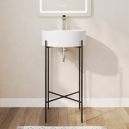 Bathroom Console Sink, Round Bathroom Sink with Chrome/Gold/Black Legs Support Ceramic Sink with Overflow.
