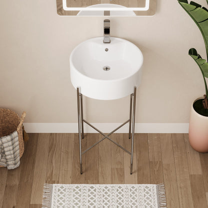 Bathroom Console Sink, Round Bathroom Sink with Chrome/Gold/Black Legs Support Ceramic Sink with Overflow.