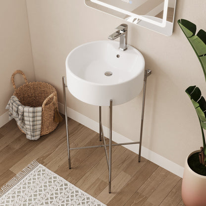 Bathroom Console Sink, Round Bathroom Sink with Chrome/Gold/Black Legs Support Ceramic Sink with Overflow.