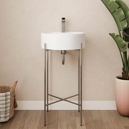 Bathroom Console Sink, Round Bathroom Sink with Chrome/Gold/Black Legs Support Ceramic Sink with Overflow.