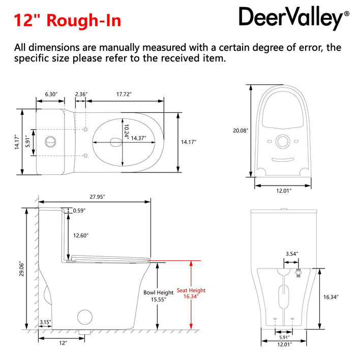 One Piece Toilet for Bathroom, Dual Flush 1.1/1.6 GPF Skirted Toilets, Soft Close seat