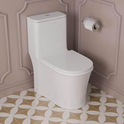 One Piece Toilet for Bathroom with Comfort Chair Seat ADA Height Skirted Toilets, White