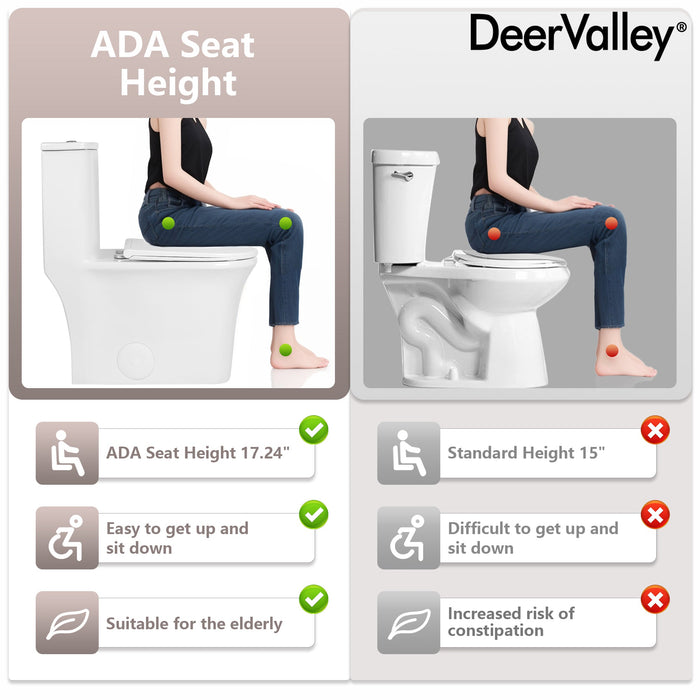 One Piece Toilet for Bathroom with Comfort Chair Seat ADA Height Skirted Toilets, White