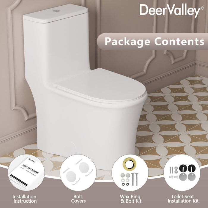 One Piece Toilet for Bathroom with Comfort Chair Seat ADA Height Skirted Toilets, White