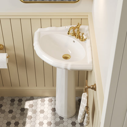 DYNASTY 26.77"L Triangle Pedestal Bathroom Sink, Overflow Hole