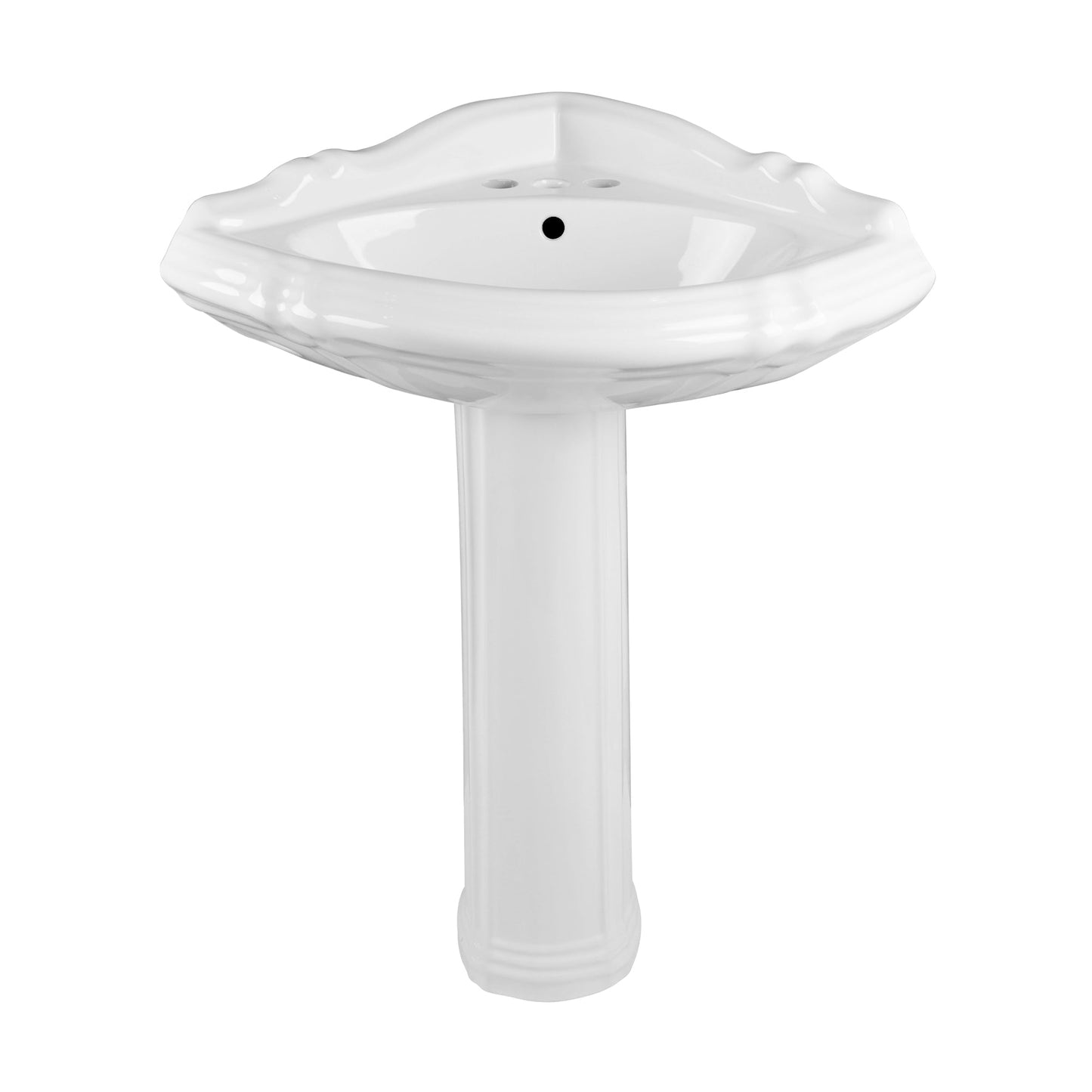 DYNASTY 26.77"L Triangle Pedestal Bathroom Sink, Overflow Hole