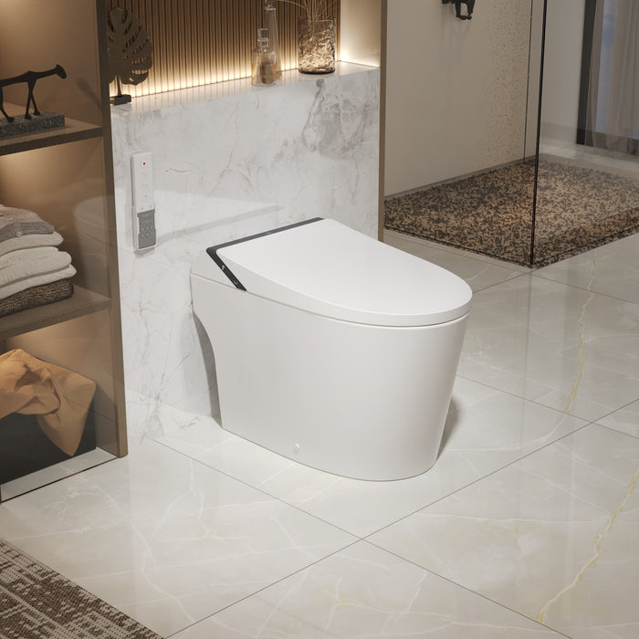 Smart Bidet Toilet with Auto Flush & Foam Shield Technology Modern Tankless Smart Toilet with Bidet, Warm Air Dryer, Heated Seat & Night Light (Remote Included) - DV-1S0289 / DV-1S0289-V3