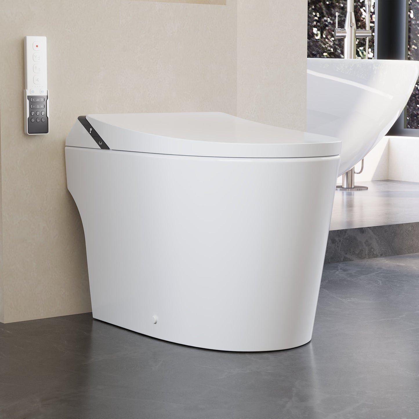 Smart Bidet Toilet with Auto Flush & Foam Shield Technology Modern Tankless Smart Toilet with Bidet, Warm Air Dryer, Heated Seat & Night Light (Remote Included) - DV-1S0289 / DV-1S0289-V3