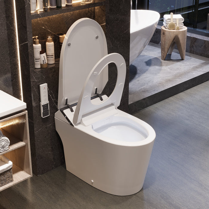 Smart Bidet Toilet with Auto Flush & Foam Shield Technology Modern Tankless Smart Toilet with Bidet, Warm Air Dryer, Heated Seat & Night Light (Remote Included) - DV-1S0289 / DV-1S0289-V3