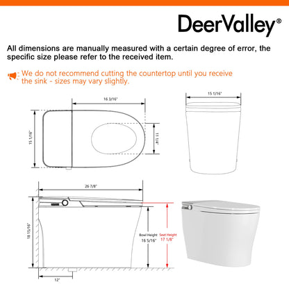 DeerValley DV-1S0371 Smart Toilet with ADA Height, Child-Friendly Wash Mode, Foam Shield, 1000 MAP Powerful Flush, Warm Water Cleansing, No Water Pressure Limit — One-Piece Design for Modern Bathrooms