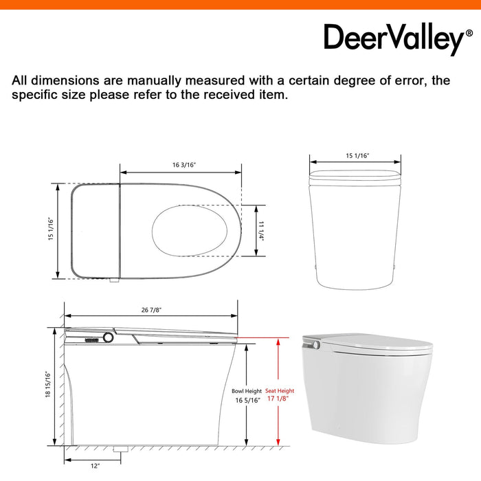 DeerValley   DV-1S0371-V3 ADA Smart Toilet with Foam Shield & Powerful 1000 MAP Flush