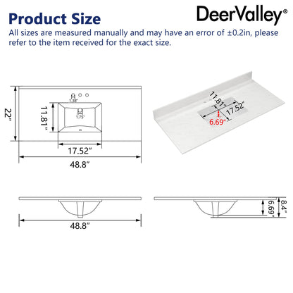 48.8" Rectangular Vanity Top Sink, Overflow Hole