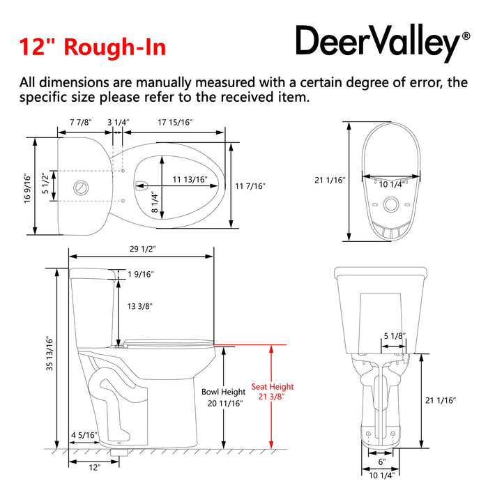 Two-Piece Elongated Toilet, 12" Rough-in Dual-Flush
