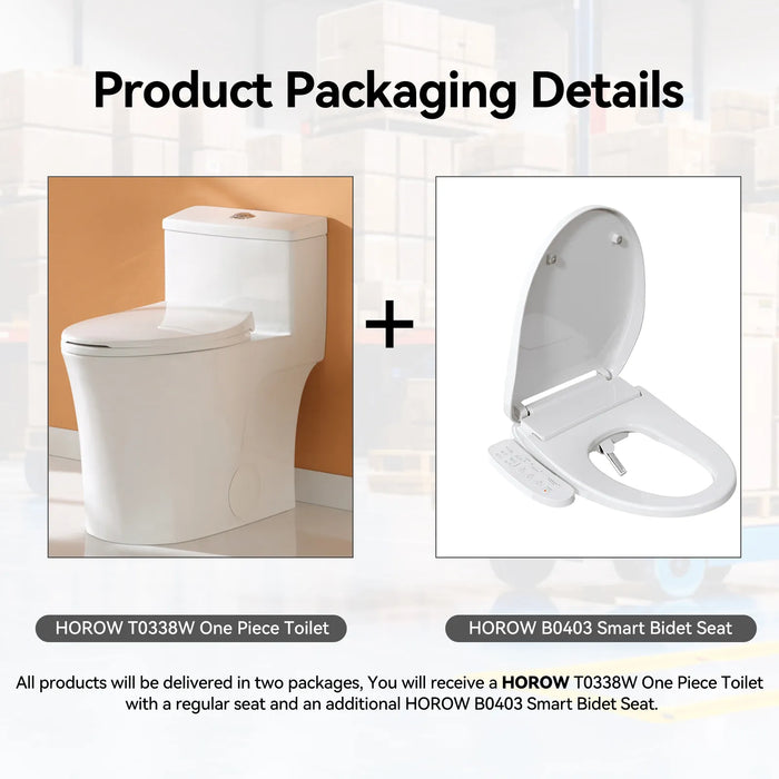 HOROW T0338W Elongated One Piece Toilet With Bidet Toilet Seat Model BT0338W