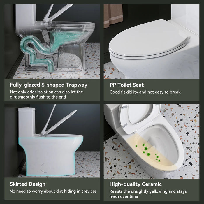 HOROW One Piece Toilet ADA Toilet Height 17.3 Inch Model T0350W