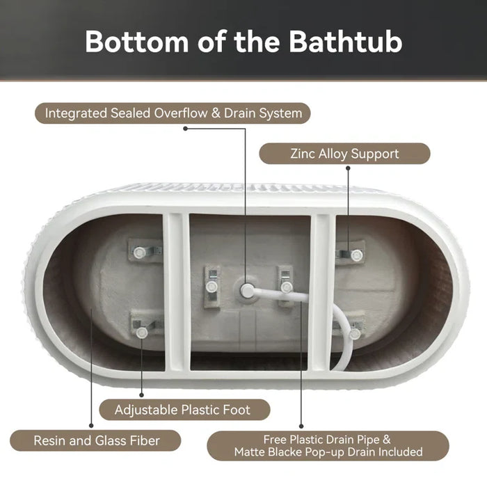 HOROW 2 Person Bathtub 67 inch Freestanding Tub Model TU67-MB