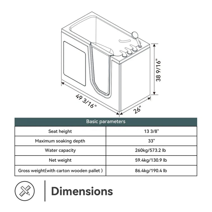 HOROW Walk in Tub and Shower Combo Sit Down Bathtub Model M-329R
