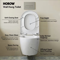 HOROW TG03W Elongated Wall-Mounted Toilet with Skirted Trapway & Powerful Flush
