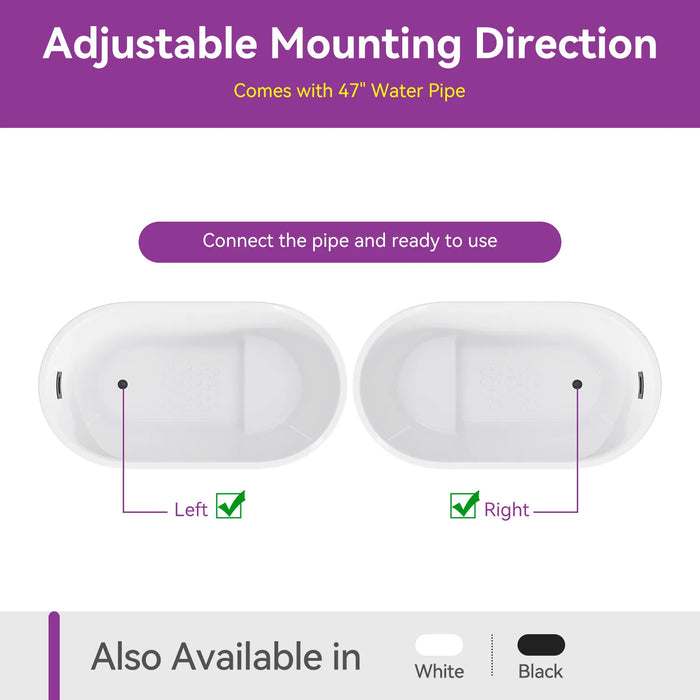 Black Acrylic Bathtub with Overflow and Left Drain Model TU47B