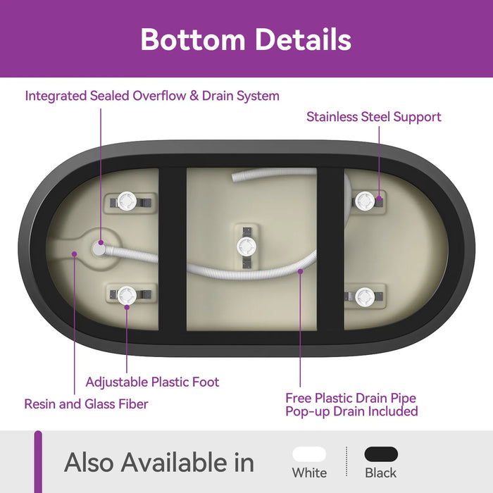 Matte Black Bathtub with Acrylic and Side Drain Model TU59B