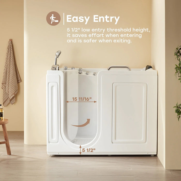 HOROW WT52-LE Walk-In Bathtub with Massage & Shower – Safe Soaking Tub for Seniors