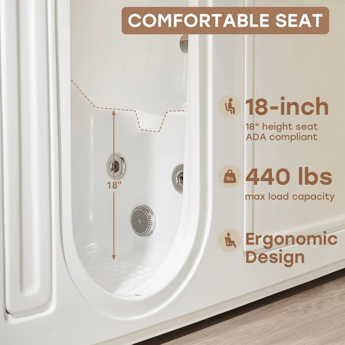 HOROW WT52-LE Walk-In Bathtub with Massage & Shower – Safe Soaking Tub for Seniors