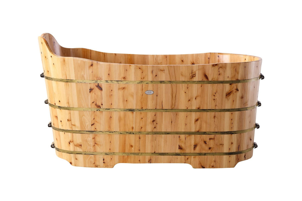 ALFI brand AB1103 59 Inch Free Standing Cedar Wood Bathtub with Bench