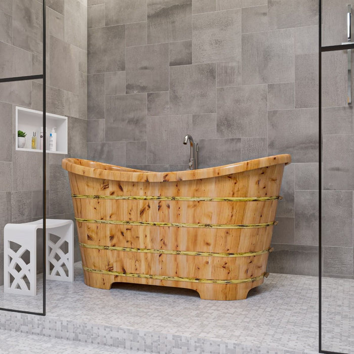 ALFI brand AB1105 63'' Free Standing Cedar Wooden Bathtub