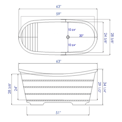 ALFI brand AB1105 63'' Free Standing Cedar Wooden Bathtub