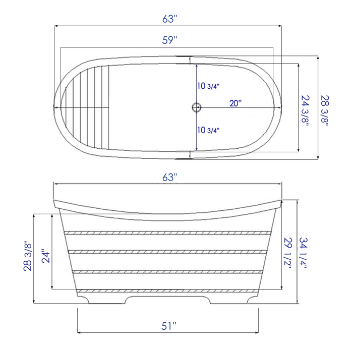 ALFI brand AB1105 63'' Free Standing Cedar Wooden Bathtub