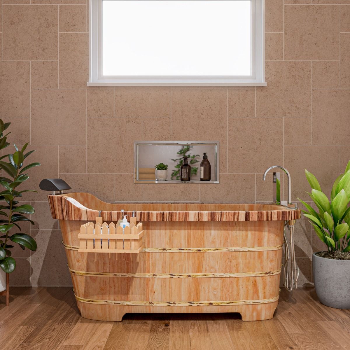 ALFI brand AB1148 59'' Free Standing Wooden Bathtub with Tub Filler