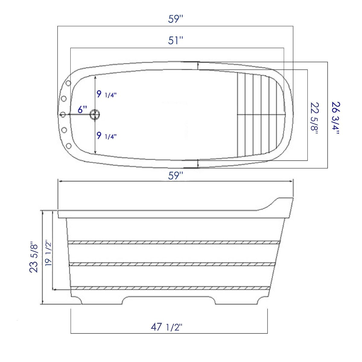 ALFI brand AB1148 59'' Free Standing Wooden Bathtub with Tub Filler