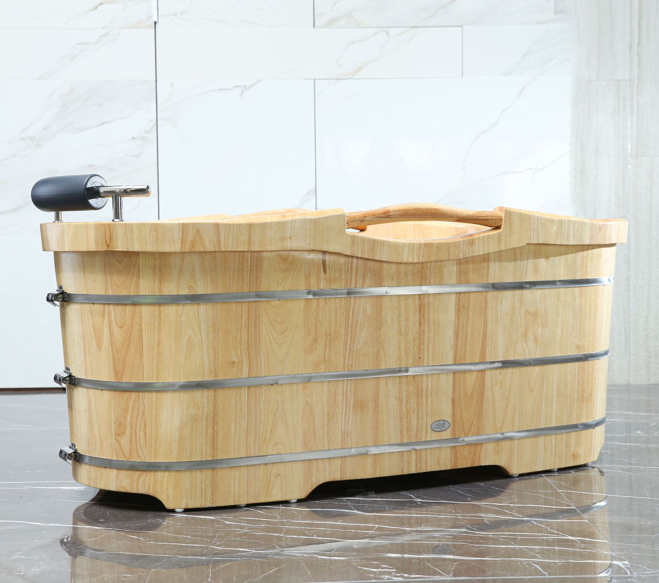 ALFI brand AB1163 61'' Free Standing Wooden BathTub with Headrest