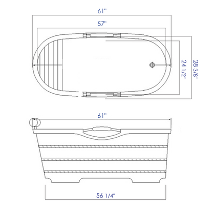 ALFI brand AB1163 61'' Free Standing Wooden BathTub with Headrest